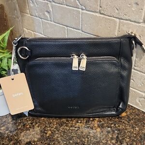 Befen Elegant Black Leather Crossbody Bag with RFID built in Wallet